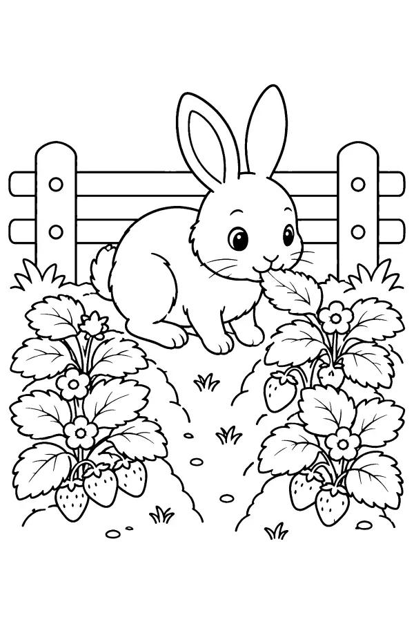 Rabbit In Strawberry Patch