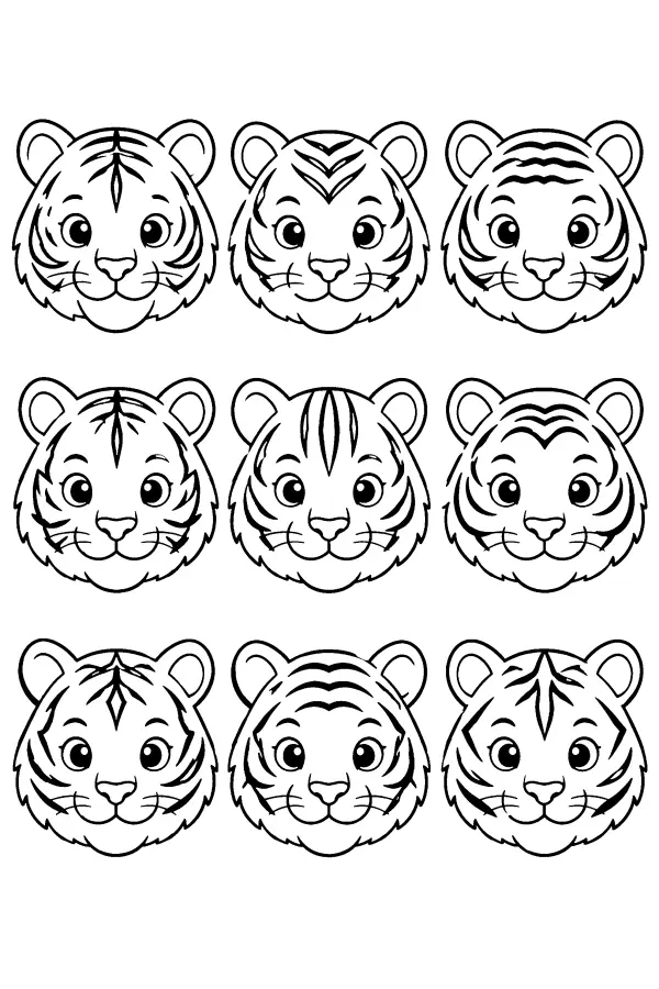 Nine Tiger Faces