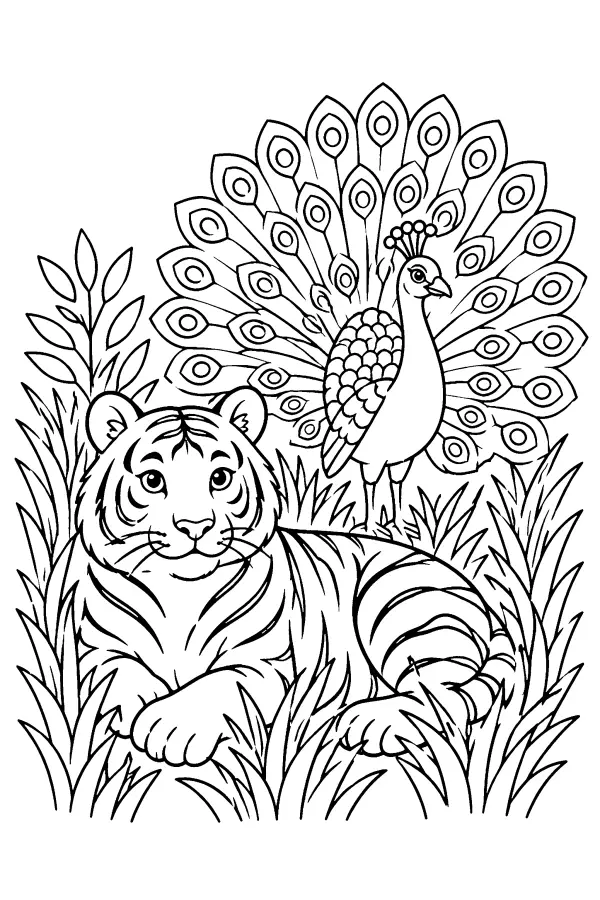 Tiger And Peacock