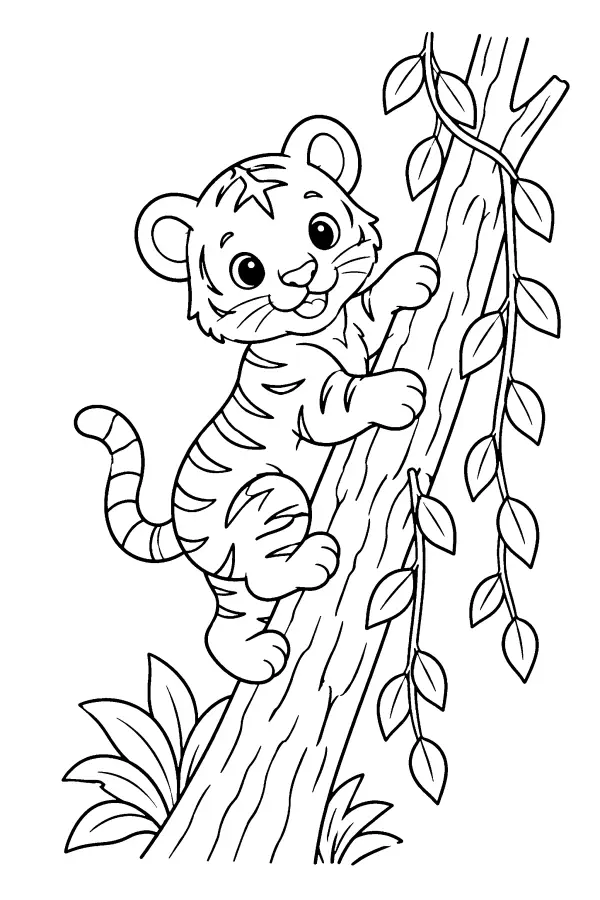 Tiger Cub Climbs Tree