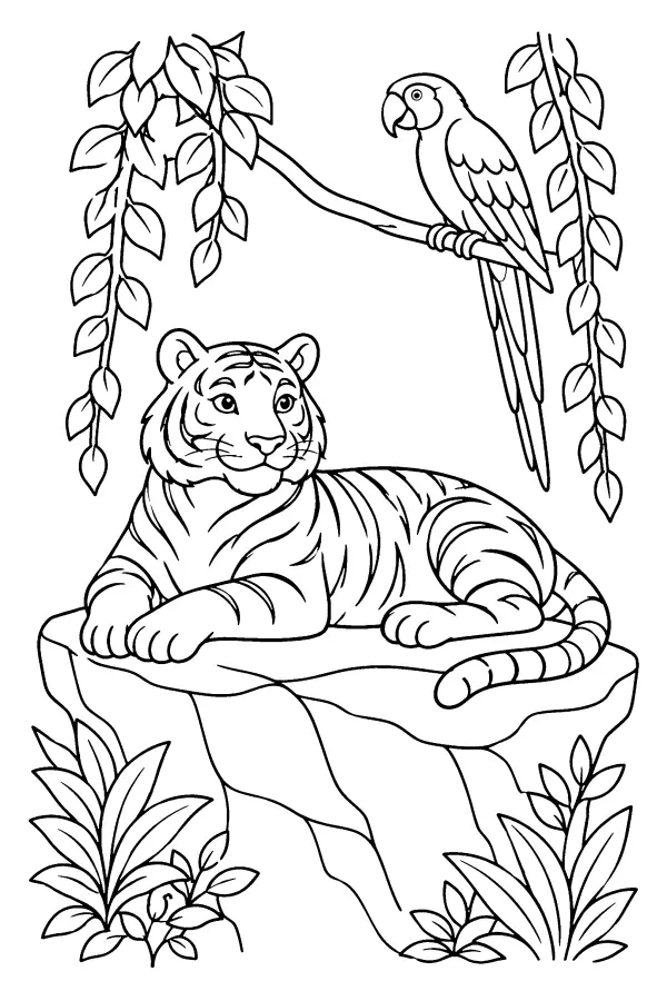 Tiger On Rock Ledge