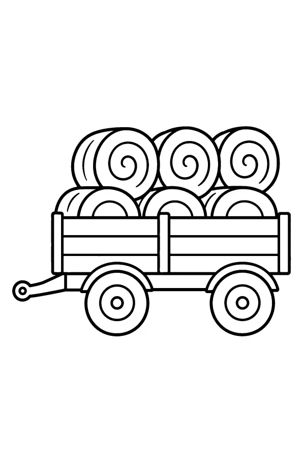 Coloriage facile d’un chariot de foin pour tracteur