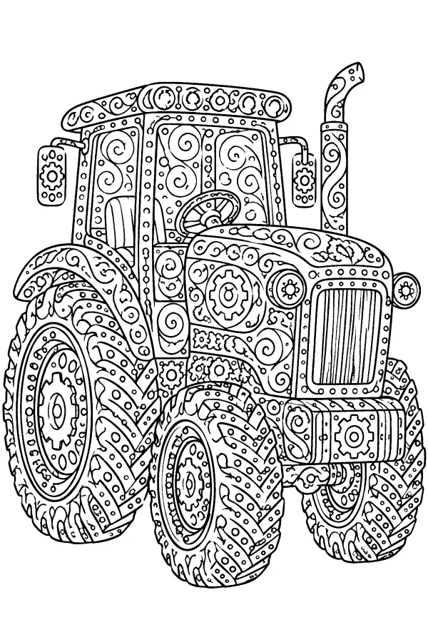 Dessin à colorier d’un tracteur orné de motifs