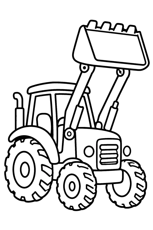 Coloriage d’un tracteur avec le godet du chargeur levé