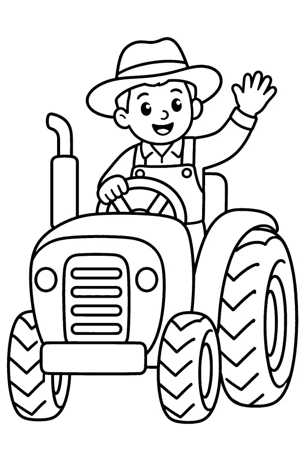 Dessin à colorier d’un fermier sur son tracteur