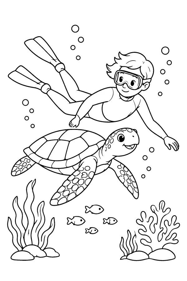 Turtle And Diver