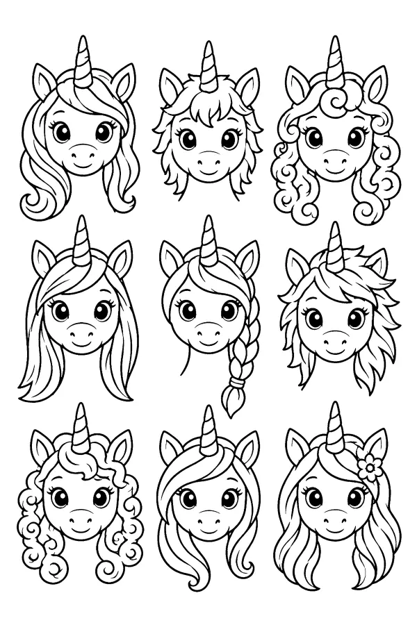 Nine Unicorn Faces