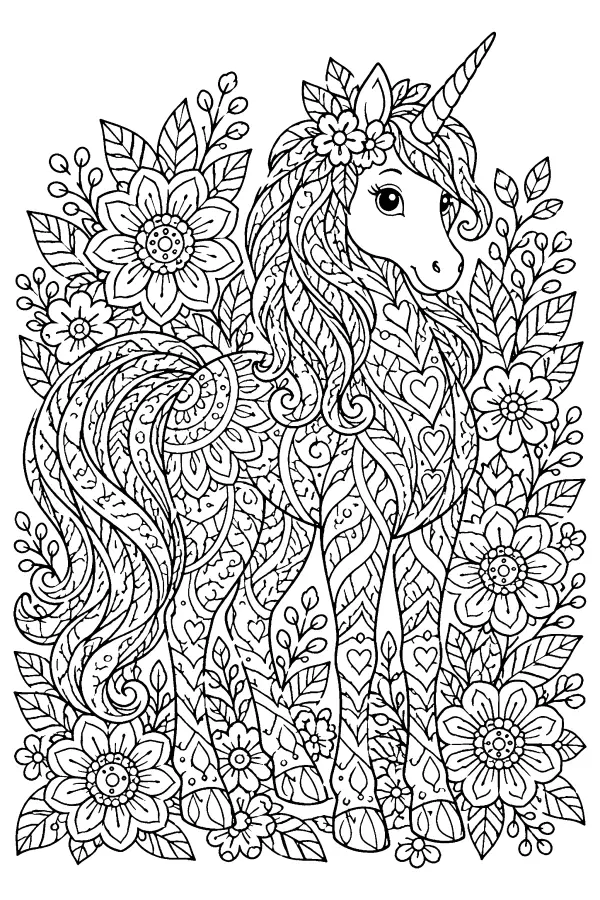 Patterned Unicorn in Blooms
