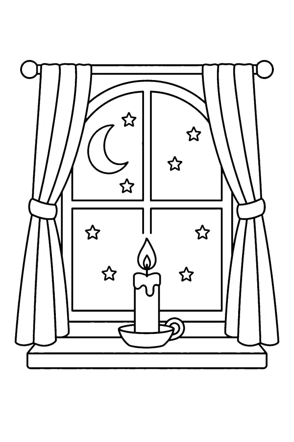 Candle At Night Window