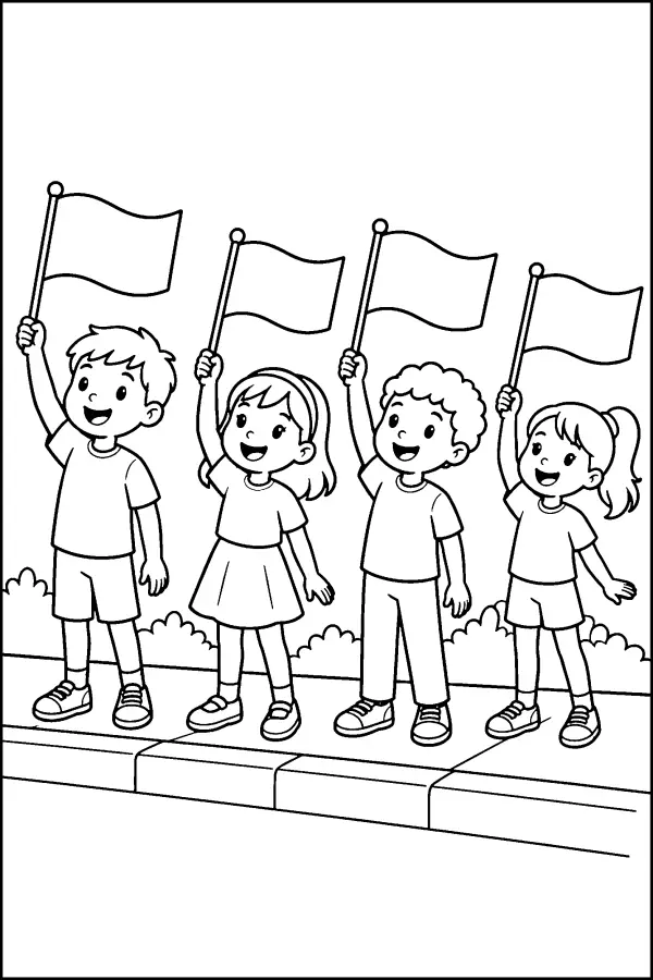Kids Waving Flags
