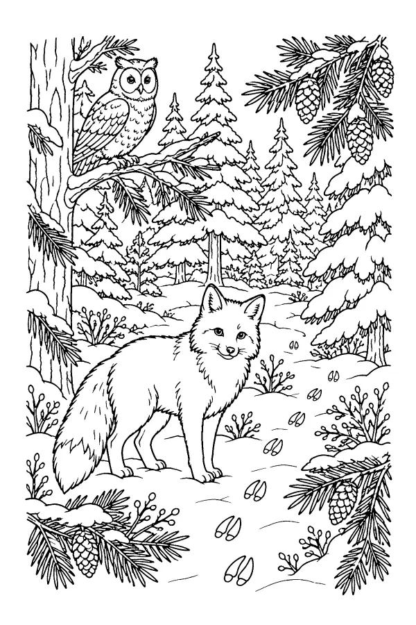 Fox In Winter Pines