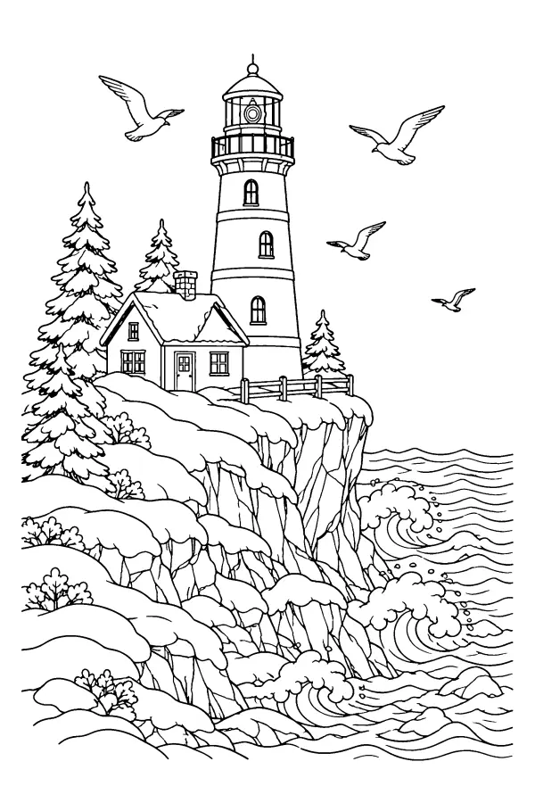 Snowy Lighthouse Cliff