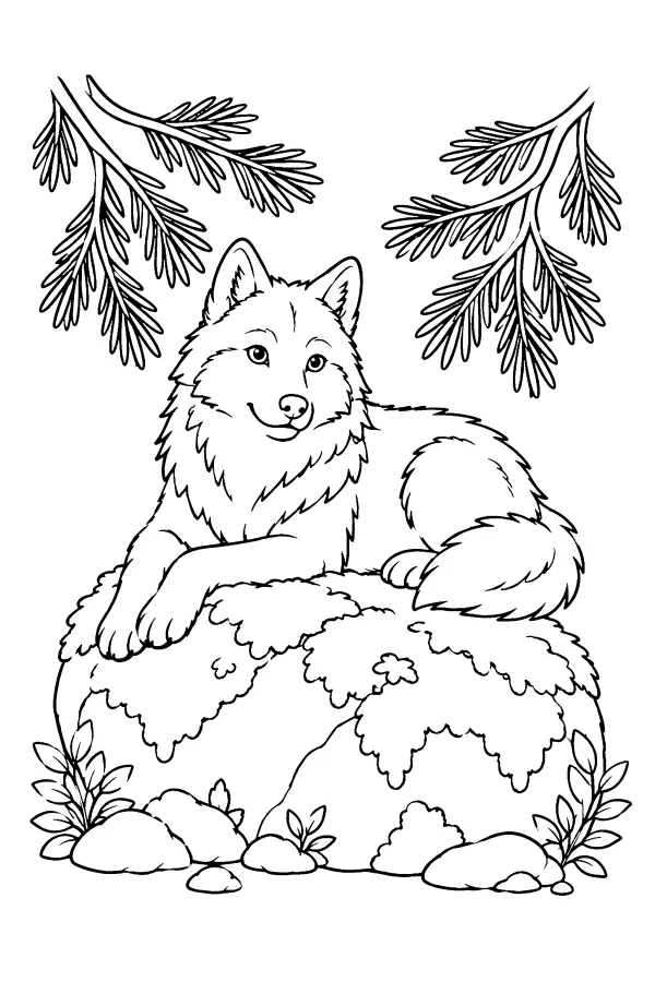 Wolf On Mossy Boulder