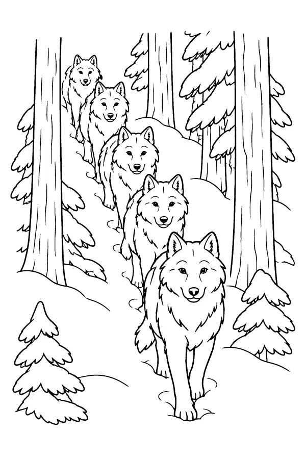 Wolves In Snow
